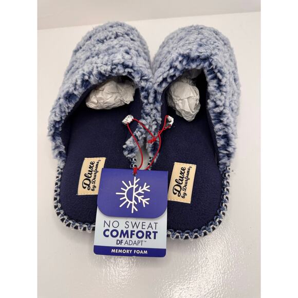DLUXE by Dearfoams Vera Teddy Scuff Slippers Blue Memory Foam Size L 9-10 UNISEX - Picture 5 of 10